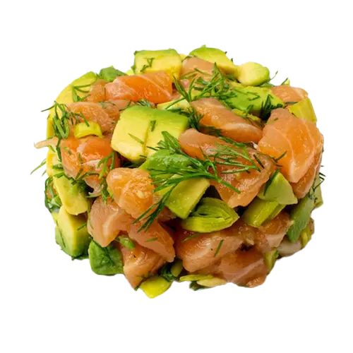 [4] Tartare de saumon à l'aneth, avocat et poireau